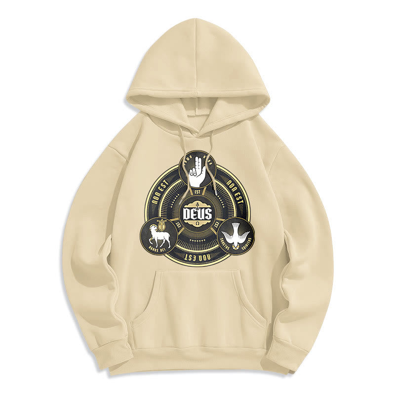 Christianartworkshop Classic Style Holy Trinity Deus Emblem Fleece Lined Polyester Hoodie - Beige - 2XL - image 10