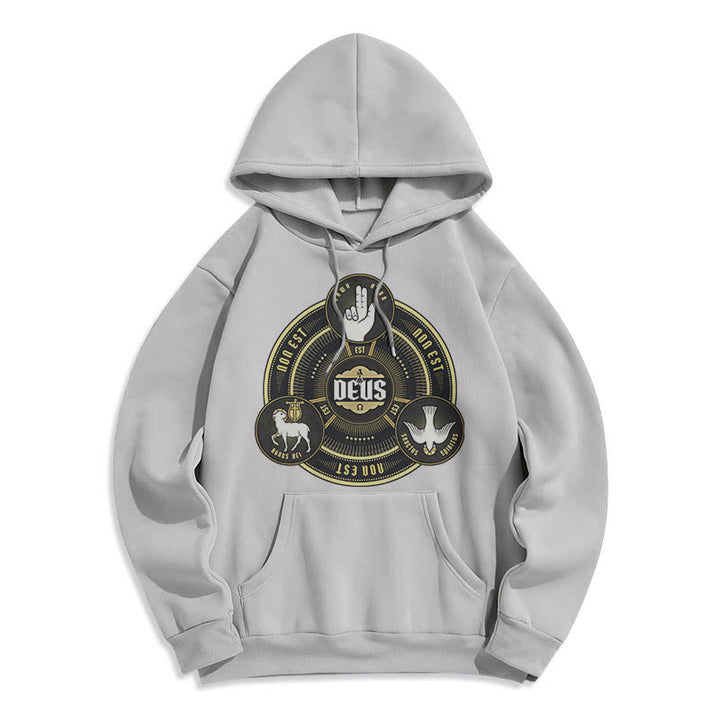 Christianartworkshop Classic Style Holy Trinity Deus Emblem Fleece Lined Polyester Hoodie - Grey - 2XL - image 30