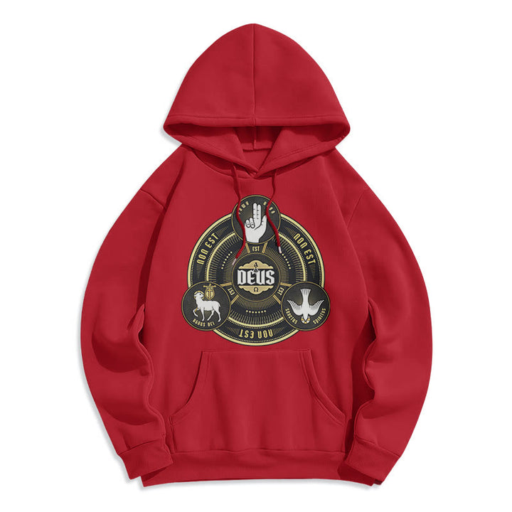 Christianartworkshop Classic Style Holy Trinity Deus Emblem Fleece Lined Polyester Hoodie - Red - 2XL - image 35