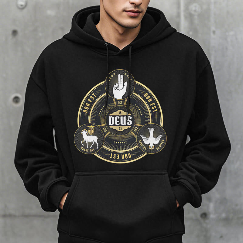 Christianartworkshop Classic Style Holy Trinity Deus Emblem Fleece Lined Polyester Hoodie