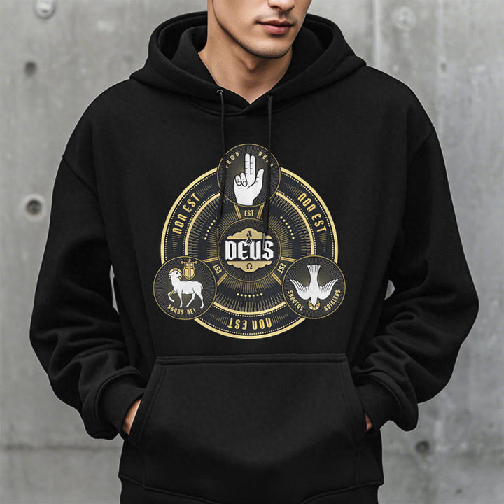 Christianartworkshop Classic Style Holy Trinity Deus Emblem Fleece Lined Polyester Hoodie