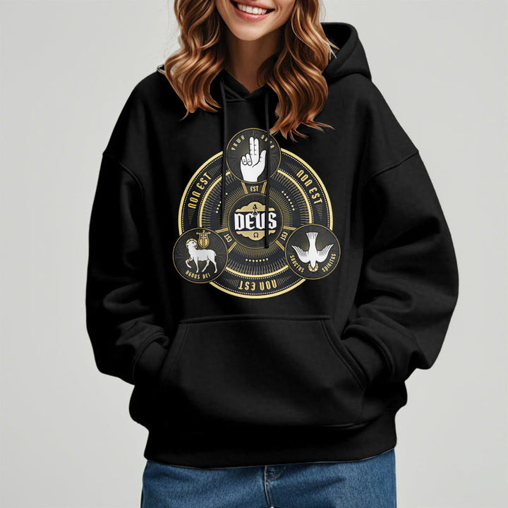 Christianartworkshop Classic Style Holy Trinity Deus Emblem Fleece Lined Polyester Hoodie - image 2