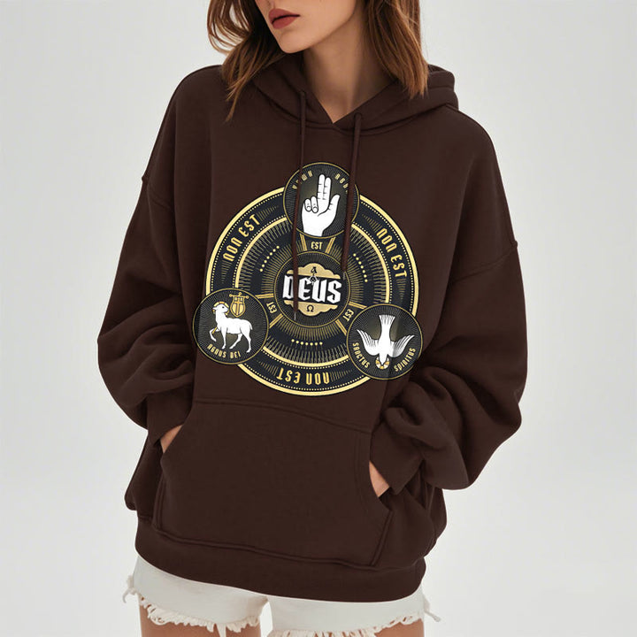 Christianartworkshop Classic Style Holy Trinity Deus Emblem Fleece Lined Polyester Hoodie