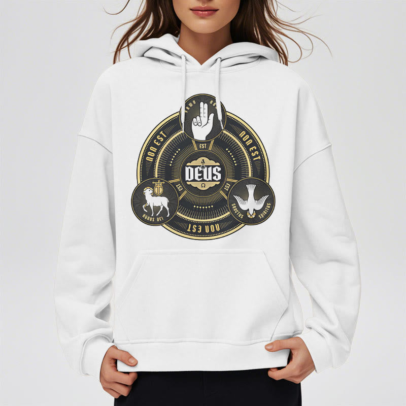 Christianartworkshop Classic Style Holy Trinity Deus Emblem Fleece Lined Polyester Hoodie