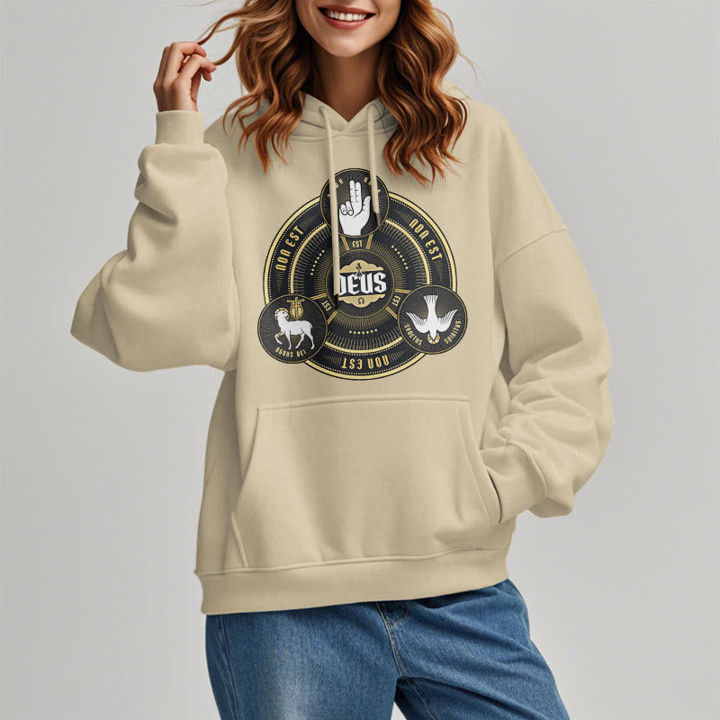 Christianartworkshop Classic Style Holy Trinity Deus Emblem Fleece Lined Polyester Hoodie