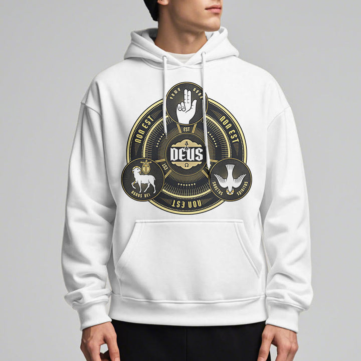 Christianartworkshop Classic Style Holy Trinity Deus Emblem Fleece Lined Polyester Hoodie