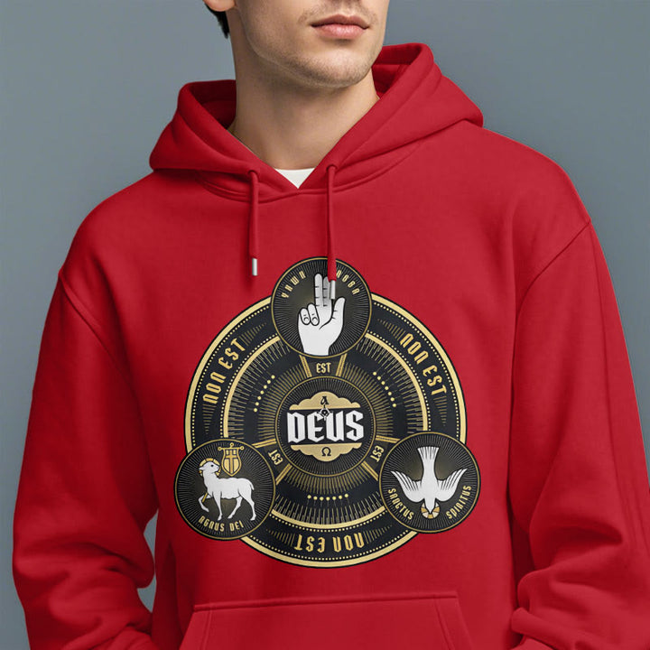 Christianartworkshop Classic Style Holy Trinity Deus Emblem Fleece Lined Polyester Hoodie