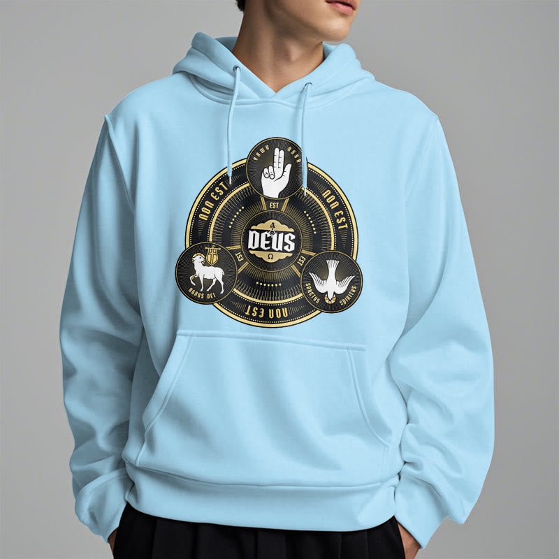 Christianartworkshop Classic Style Holy Trinity Deus Emblem Fleece Lined Polyester Hoodie