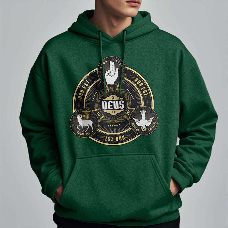 Christianartworkshop Classic Style Holy Trinity Deus Emblem Fleece Lined Polyester Hoodie