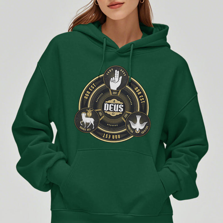 Christianartworkshop Classic Style Holy Trinity Deus Emblem Fleece Lined Polyester Hoodie