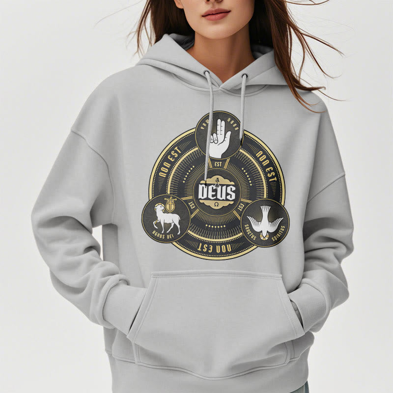 Christianartworkshop Classic Style Holy Trinity Deus Emblem Fleece Lined Polyester Hoodie