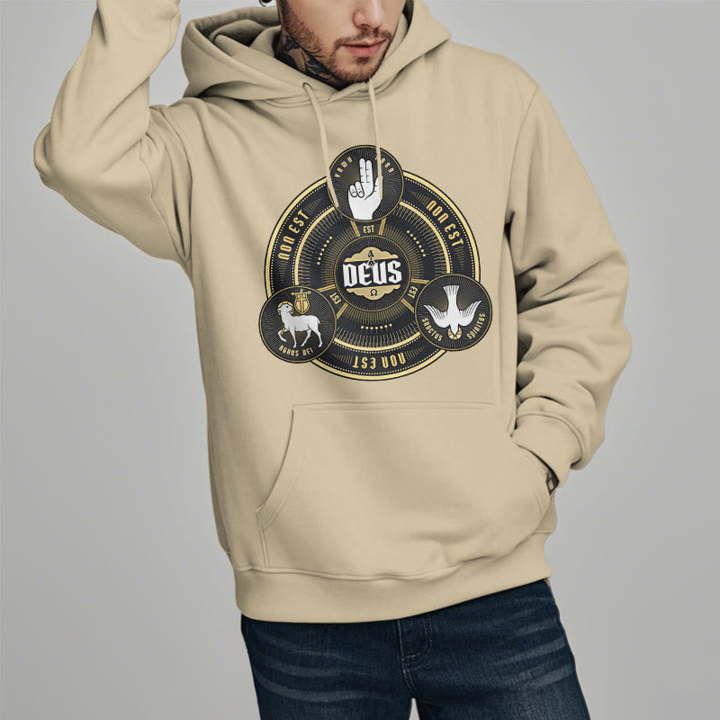 Christianartworkshop Classic Style Holy Trinity Deus Emblem Fleece Lined Polyester Hoodie