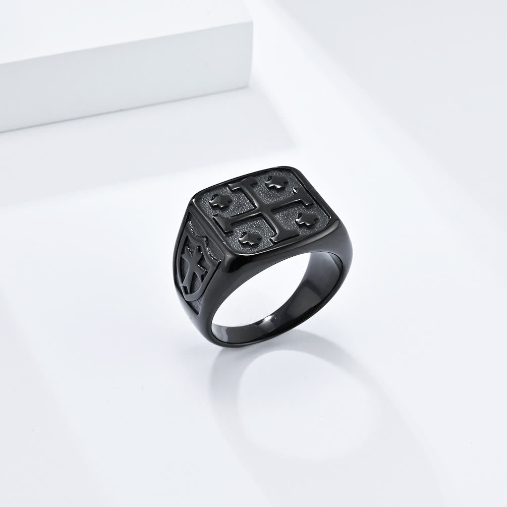 Christianartworkshop Classic Style Jerusalem Cross Shield Signet Devine Faith Ring - Black - US 12 - image 6