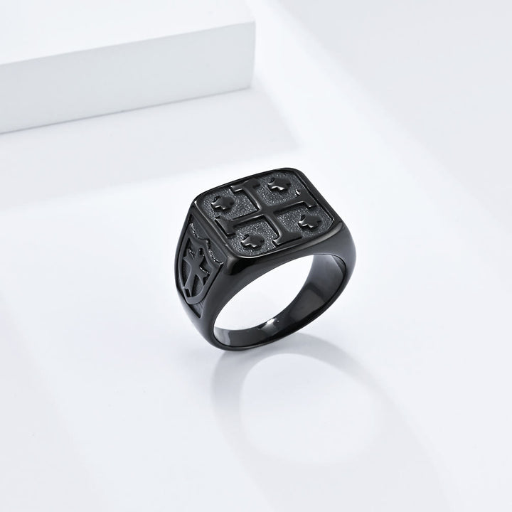 Christianartworkshop Classic Style Jerusalem Cross Shield Signet Devine Faith Ring - Black - US 12 - image 6