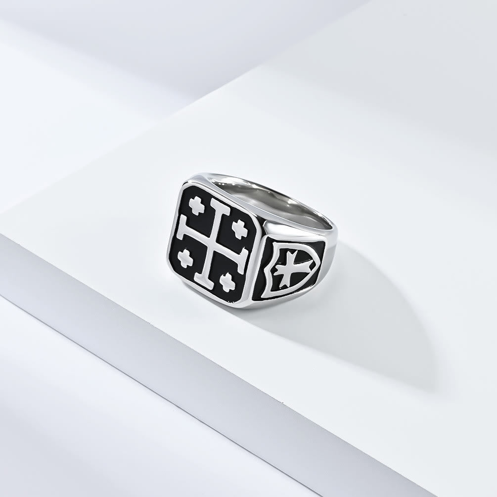 Christianartworkshop Classic Style Jerusalem Cross Shield Signet Devine Faith Ring - image 2