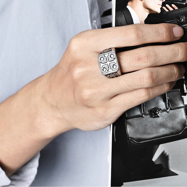 Christianartworkshop Classic Style Jerusalem Cross Shield Signet Devine Faith Ring - image 3