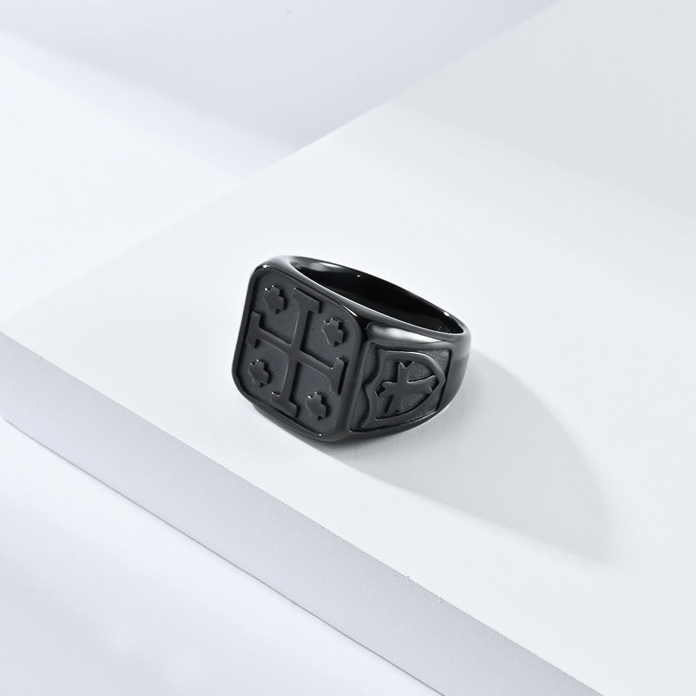 Christianartworkshop Classic Style Jerusalem Cross Shield Signet Devine Faith Ring - image 7