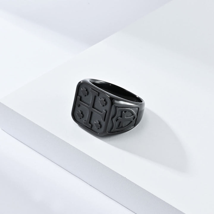 Christianartworkshop Classic Style Jerusalem Cross Shield Signet Devine Faith Ring