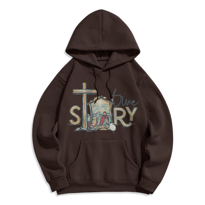 Christianartworkshop Modern Style True Story Nativity Scene Fleece Lined Polyester Hoodie