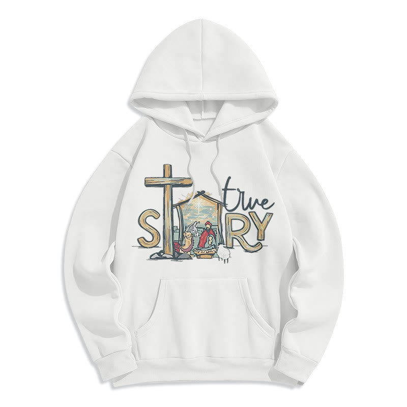 Christianartworkshop Modern Style True Story Nativity Scene Fleece Lined Polyester Hoodie