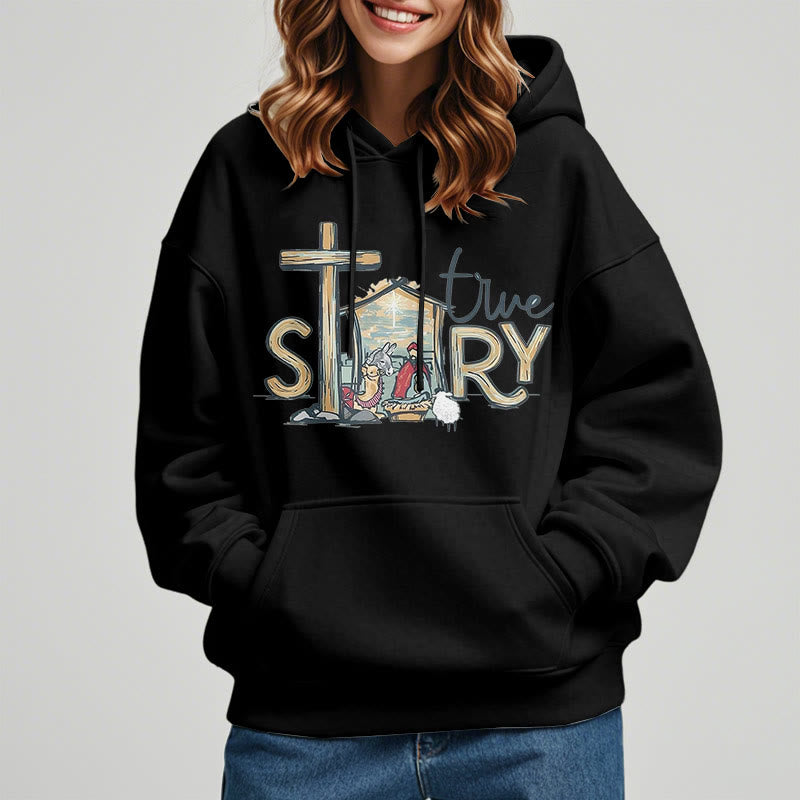 Christianartworkshop Modern Style True Story Nativity Scene Fleece Lined Polyester Hoodie