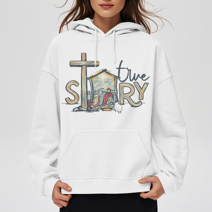 Christianartworkshop Modern Style True Story Nativity Scene Fleece Lined Polyester Hoodie