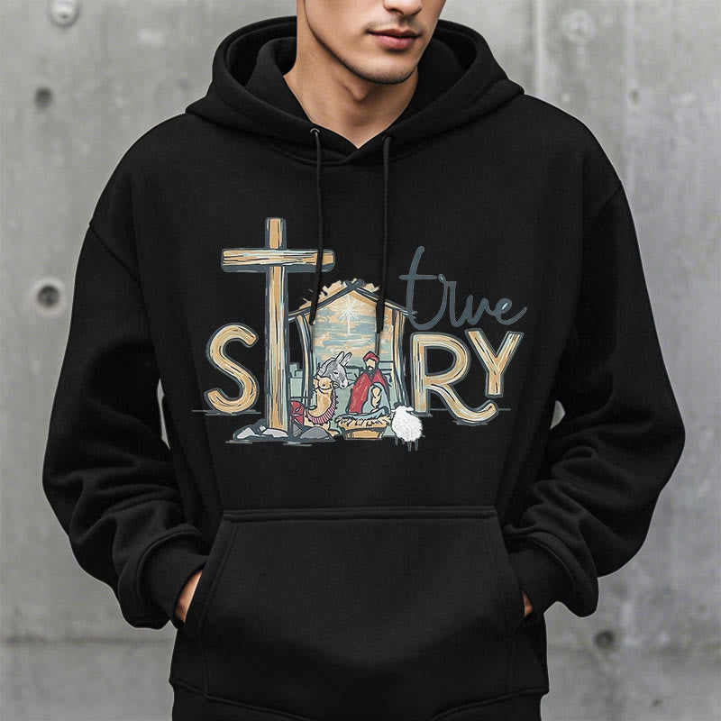 Christianartworkshop Modern Style True Story Nativity Scene Fleece Lined Polyester Hoodie