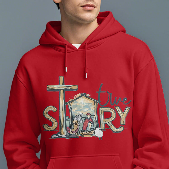 Christianartworkshop Modern Style True Story Nativity Scene Fleece Lined Polyester Hoodie