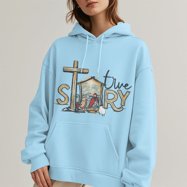 Christianartworkshop Modern Style True Story Nativity Scene Fleece Lined Polyester Hoodie