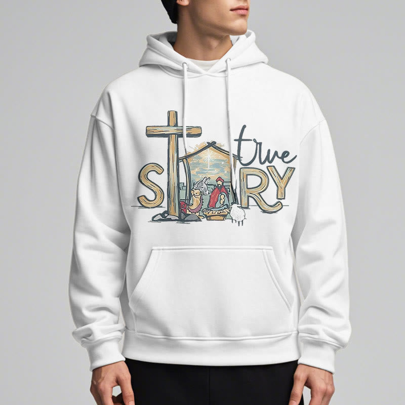 Christianartworkshop Modern Style True Story Nativity Scene Fleece Lined Polyester Hoodie