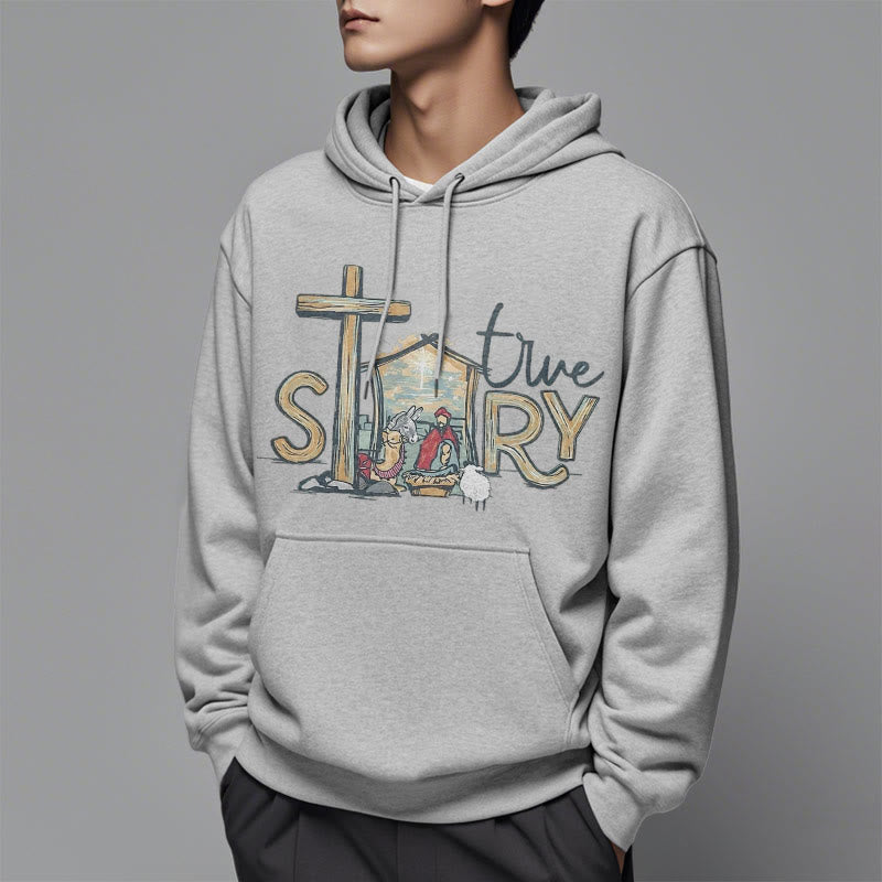 Christianartworkshop Modern Style True Story Nativity Scene Fleece Lined Polyester Hoodie