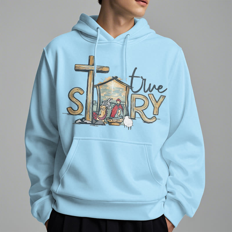 Christianartworkshop Modern Style True Story Nativity Scene Fleece Lined Polyester Hoodie