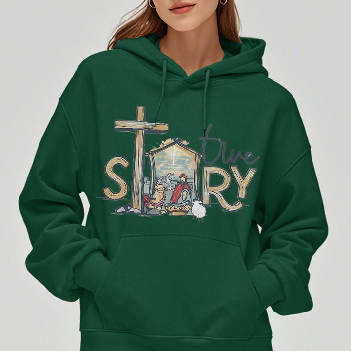 Christianartworkshop Modern Style True Story Nativity Scene Fleece Lined Polyester Hoodie