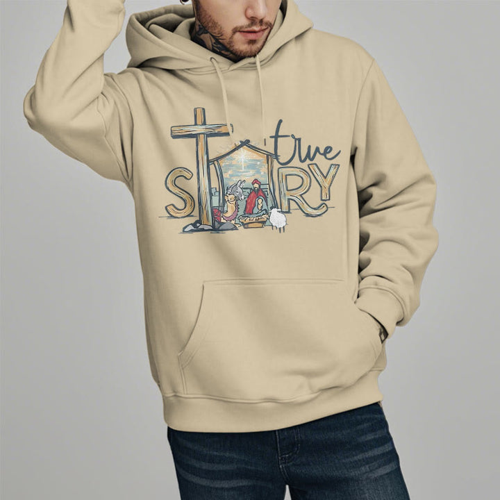 Christianartworkshop Modern Style True Story Nativity Scene Fleece Lined Polyester Hoodie