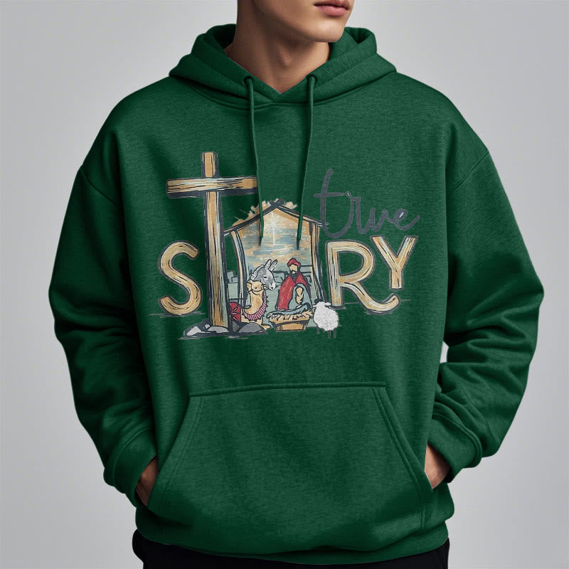 Christianartworkshop Modern Style True Story Nativity Scene Fleece Lined Polyester Hoodie