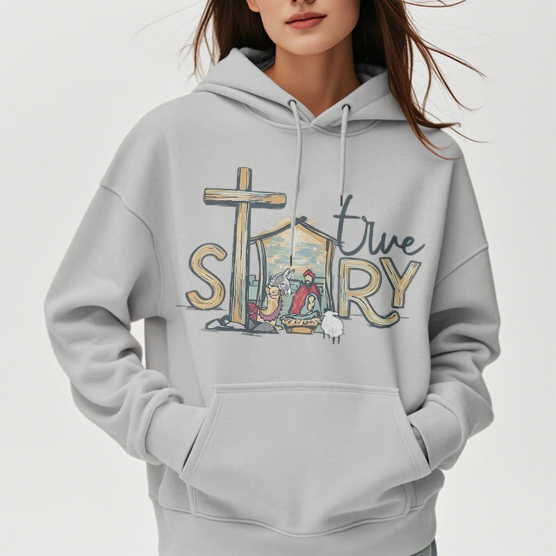 Christianartworkshop Modern Style True Story Nativity Scene Fleece Lined Polyester Hoodie