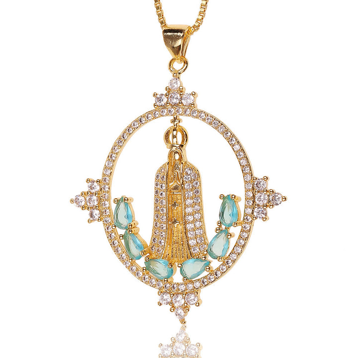 Christianartworkshop Modern Style Our Lady of Fatima Inlaided Devine Blessing Necklace