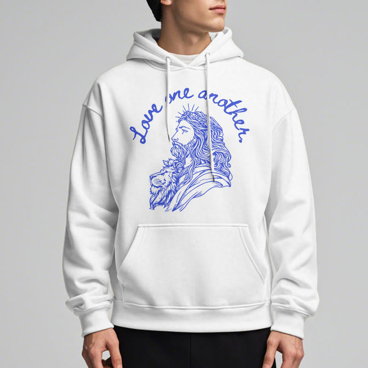 Christianartworkshop Classic Style Love One Another Jesus Fleece Lined Polyester Hoodie