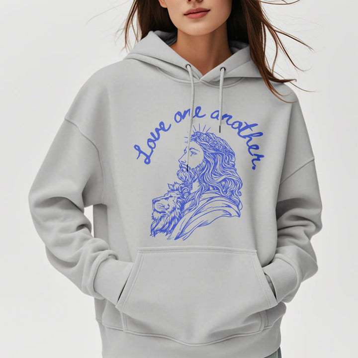 Christianartworkshop Classic Style Love One Another Jesus Fleece Lined Polyester Hoodie