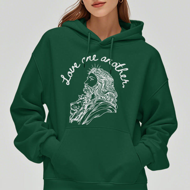 Christianartworkshop Classic Style Love One Another Jesus Fleece Lined Polyester Hoodie