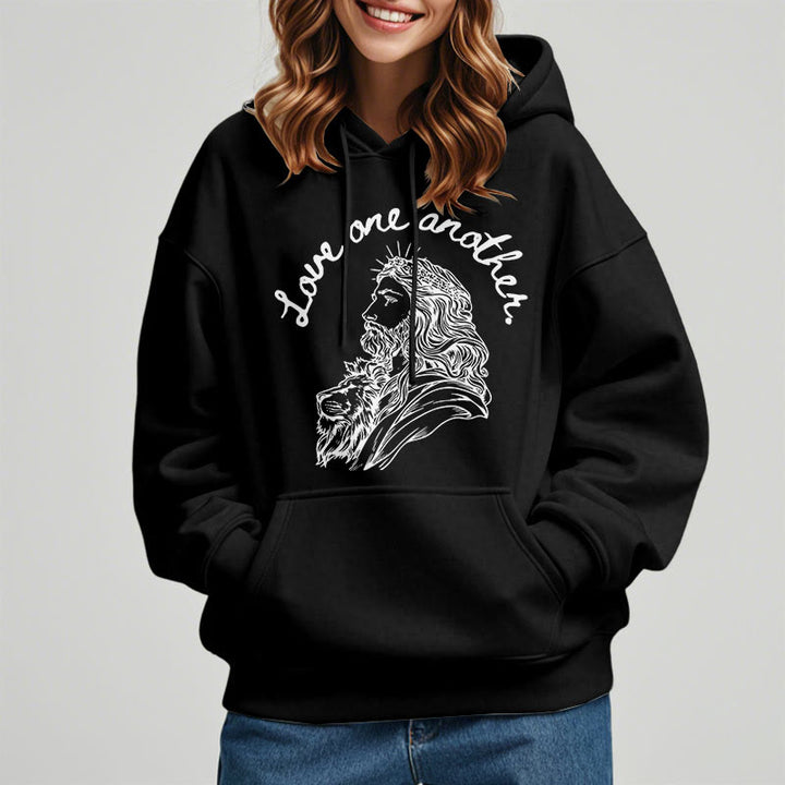 Christianartworkshop Classic Style Love One Another Jesus Fleece Lined Polyester Hoodie