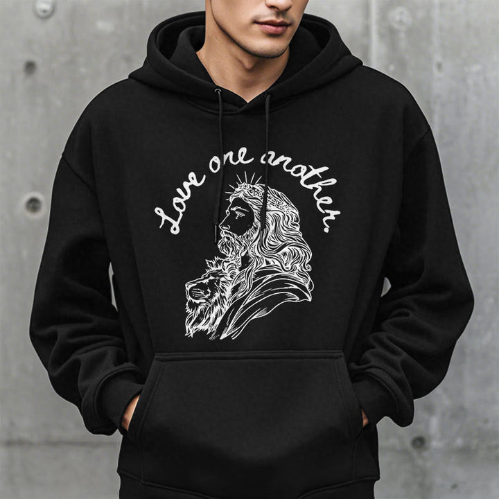 Christianartworkshop Classic Style Love One Another Jesus Fleece Lined Polyester Hoodie