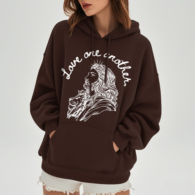 Christianartworkshop Classic Style Love One Another Jesus Fleece Lined Polyester Hoodie