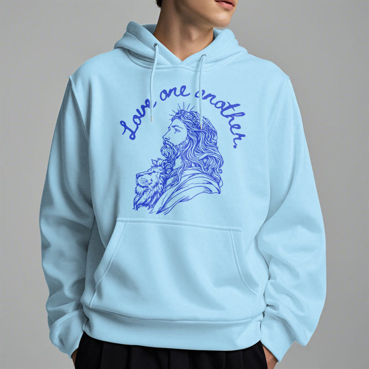 Christianartworkshop Classic Style Love One Another Jesus Fleece Lined Polyester Hoodie