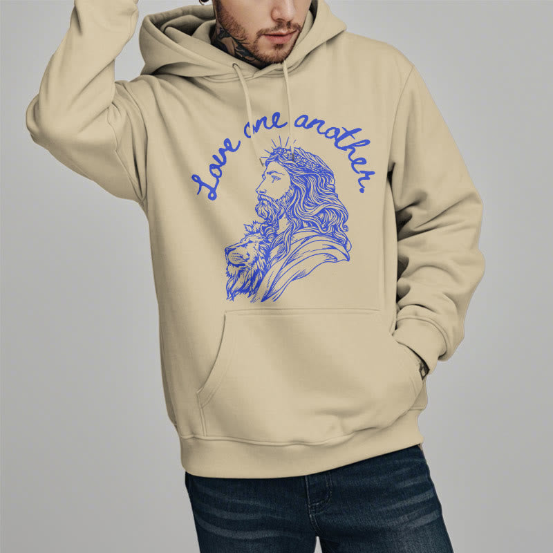 Christianartworkshop Classic Style Love One Another Jesus Fleece Lined Polyester Hoodie