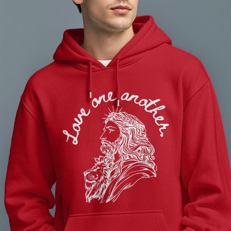 Christianartworkshop Classic Style Love One Another Jesus Fleece Lined Polyester Hoodie