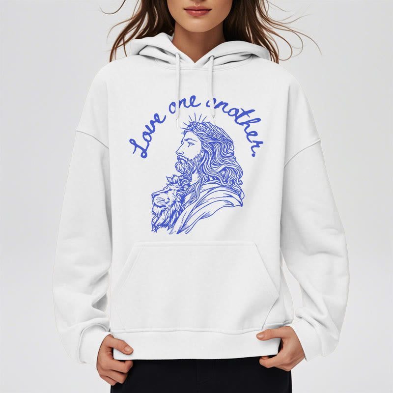 Christianartworkshop Classic Style Love One Another Jesus Fleece Lined Polyester Hoodie