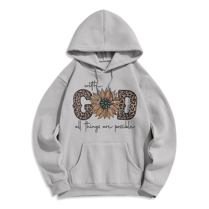 Christianartworkshop Quotation Style With God All Things Are Possible Fleece Lined Polyester Hoodie