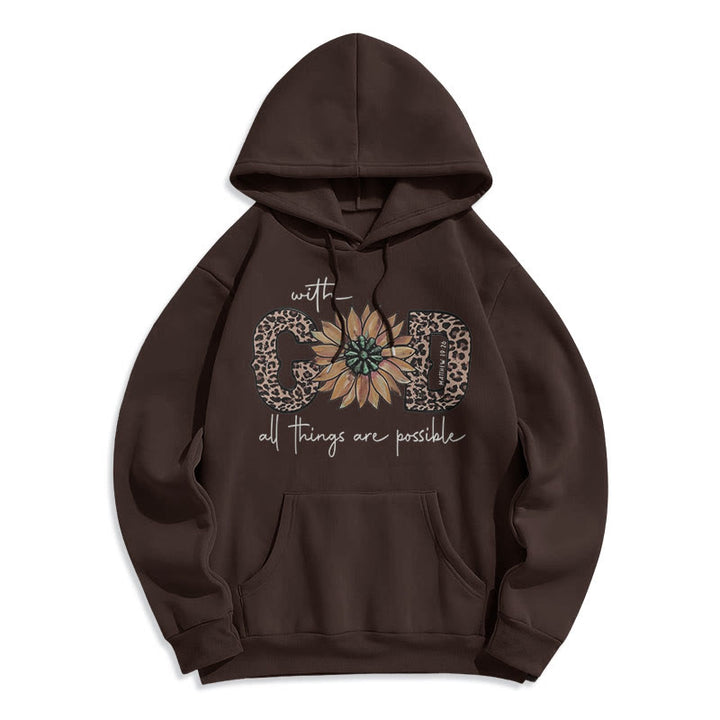 Christianartworkshop Quotation Style With God All Things Are Possible Fleece Lined Polyester Hoodie