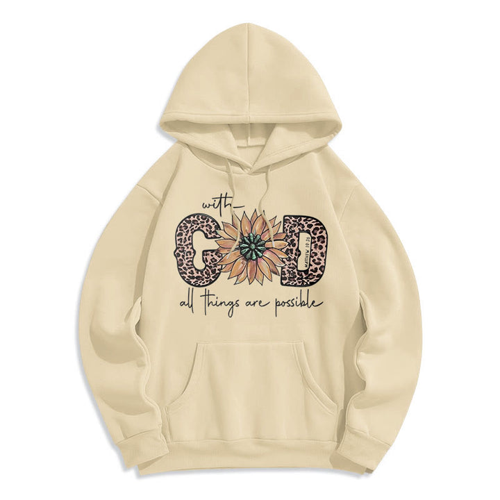 Christianartworkshop Quotation Style With God All Things Are Possible Fleece Lined Polyester Hoodie